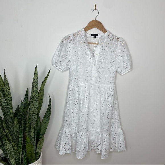 J. Crew White Puff-sleeve eyelet dress size 00 - Picture 3 of 12
